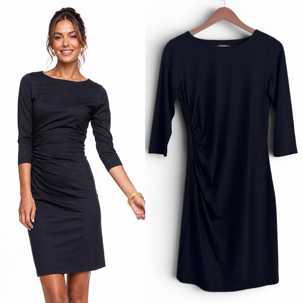 J. Mclaughlin Women Small Black Sage Catalina Cloth Ruched Detail Sheath Dress